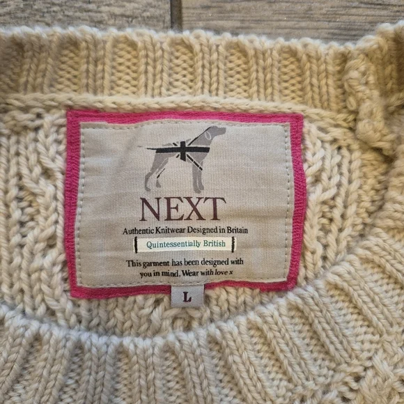 NEXT Cream Wool Blend Cable Knit Bobble Sweater Tunic Dress Large Cottagecore - Picture 2 of 9